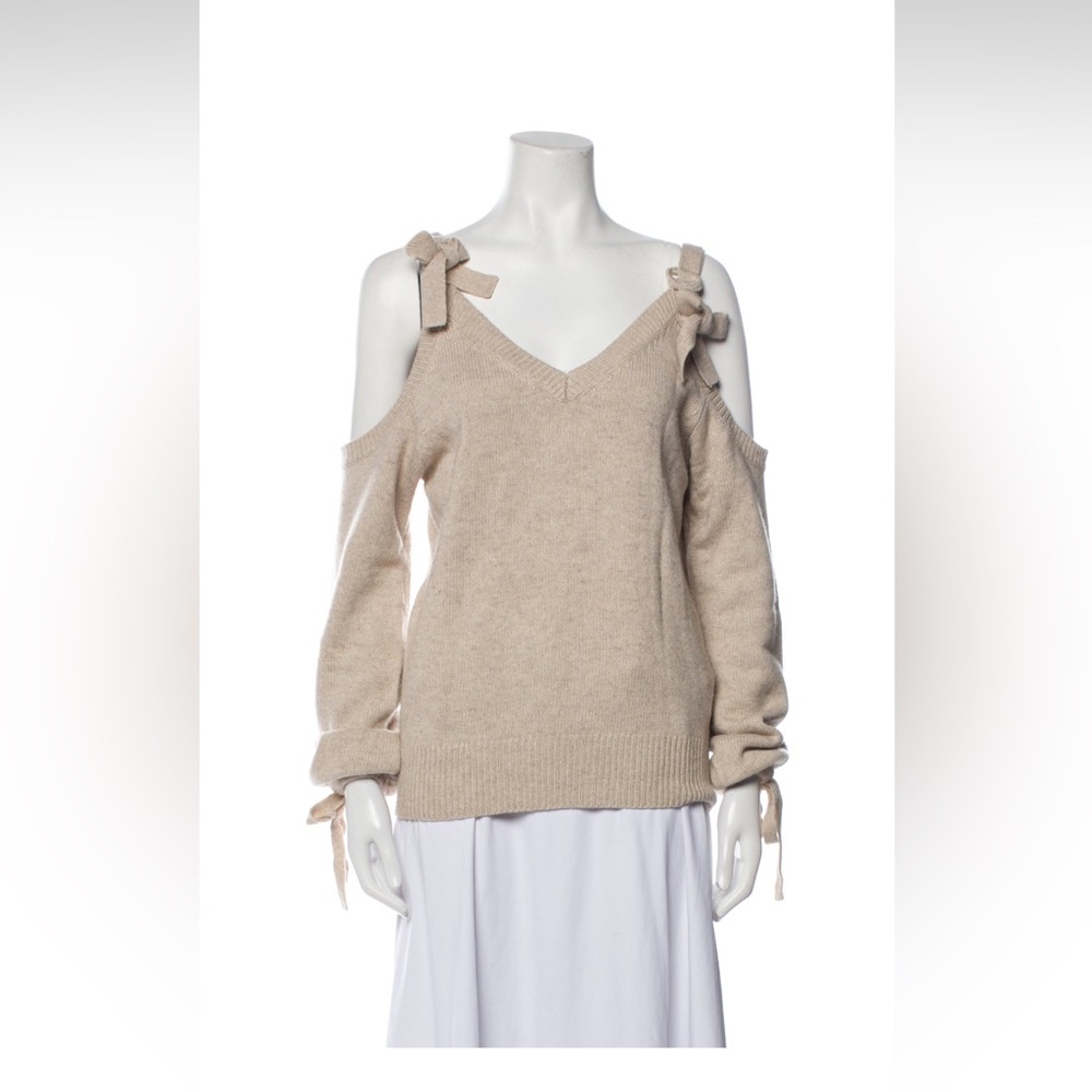 Intermix‎ Womens Beige Cold Shoulder Tie Strap Wool Cashmere Blend Sweater Small